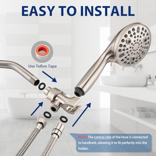 High Pressure 10-Setting Handheld Shower Head, 5" Detachable Shower Spray, 79" Extra Long Stainless Steel Hose, Adjustable Bracket - Brushed Nickel - color: Brushed Nickel