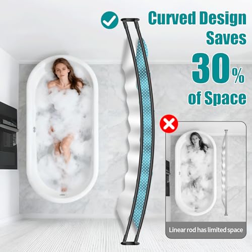 Double Curved Shower Curtain Rod 42 to 72 Inches Elegant Double Shower Curtain Rod Adjustable Wall Mounted Double Shower Curtain Pole for Bathroom (Black, 42 to 72") - color: Black 1, size: 42"-72"