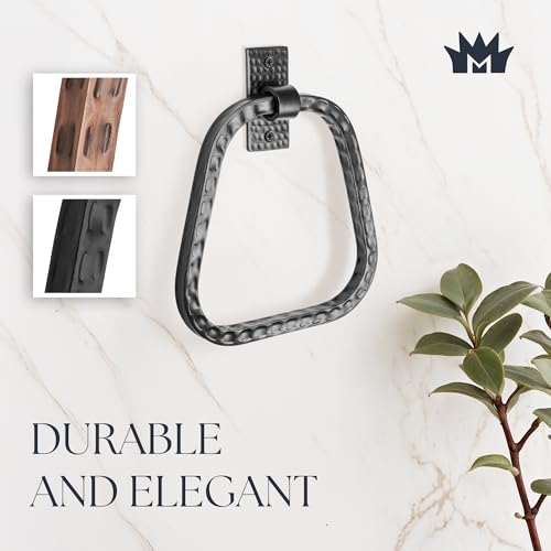 Monarch Abode Bathroom Towel Holder – 7-Inch Round Matte Black Bathroom Hand Towel Holder for Bathrooms Wall, Metal Hand Hammered Towels Ring Wall Mount, Modern Surface-Mounted Ring Hanger - color: Matte Black, style: Modern