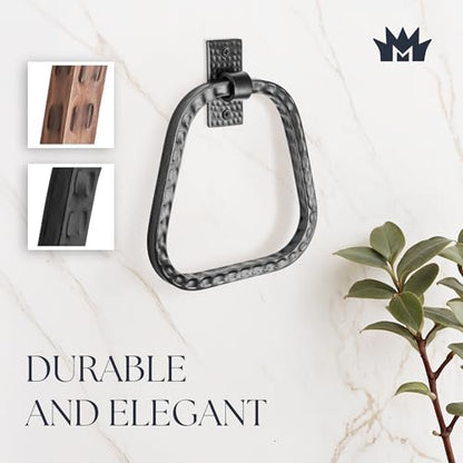 Monarch Abode Bathroom Towel Holder – 7-Inch Round Matte Black Bathroom Hand Towel Holder for Bathrooms Wall, Metal Hand Hammered Towels Ring Wall Mount, Modern Surface-Mounted Ring Hanger - color: Matte Black, style: Modern
