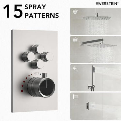 12" High-Pressure Rainfall Shower Faucet with Valve for Bathroom, Dual Rainfall Shower Head System with 6 Body Jets, Rough in-Valve (Brushed Nickel) | High-Pressure, Dual 12" Rainfall Shower Head System, 6 Body Jets, Rough in-Valve - color: Brushed Nickel