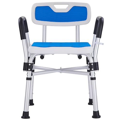 Shower Chair for Elderly and Disabled Inside Shower,Blue | 6-Height Adjustable Shower Seat for Inside Tub,Shower Chair with Arms and Back 400 LB Heavy Duty - color: Blue