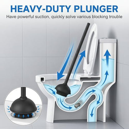 Toilet Plunger and Bowl Brush with Holder, Heavy Duty Toilet Brush and Plunger Set for Bathroom Cleaning, 1 Set (Black) - color: Black