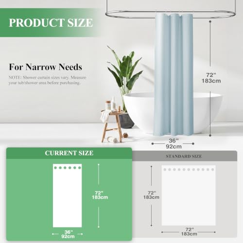 Stall Waffle Shower Curtain 256 GSM Heavy Fabric 36x72 Fog Blue | Narrow Half Size, Thick Cloth, Weighted Hem, Water Repellent, Hotel Luxury Polyester Shower Curtain Set for Bathroom 6 Hooks - color: Fog Blue, size: 36"W x 72"L (Pack of 1)