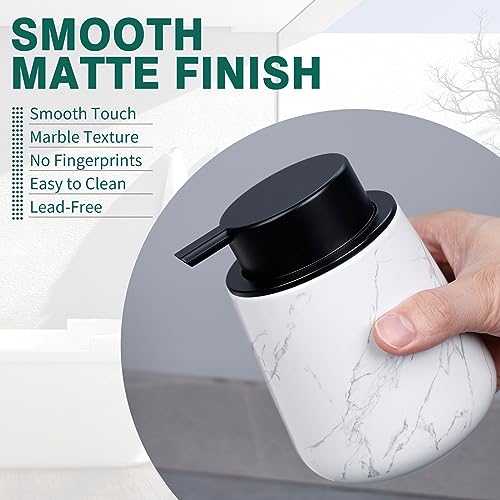 Bosilunlife 12Oz Ceramic Foam Soap Dispenser for Bathroom Kitchen Counter | Premium countertop foam pump creates delicate dense foam, stable desktop placement, Marble - color: Marble