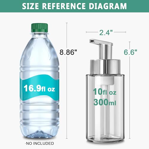 RYTOXILO Glass Soap Dispenser, 10 oz/300ml Foaming Soap Dispenser, 2 Pack Foaming Hand Dispenser with 2 Non-Slip Silicone Bottom Sleeve, Clear Refillable Foam Soap Bottle with Silver Pump - color: Clear Bottle, size: 10 Fl oz with Silver Pump Silicone Boo