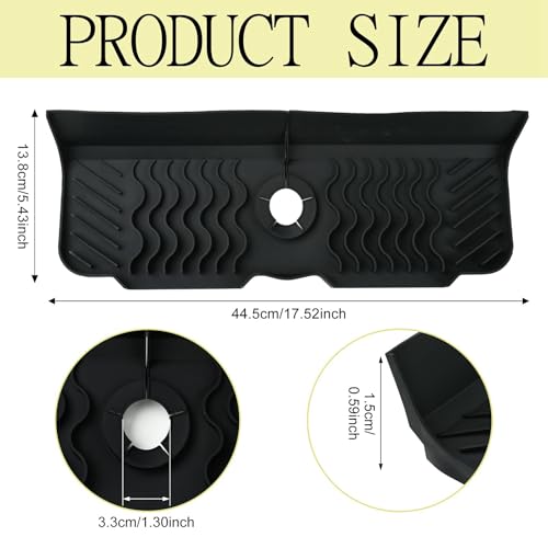 Craftdady 17.5'' Faucet Mat for Kitchen Sink Silicone Sink Splash Guard | 5° Slope Fast Self-draining Black Kitchen Sink Faucet Mat Behind Faucet fit for Countertop Bathroom Farmhouse - color: Black