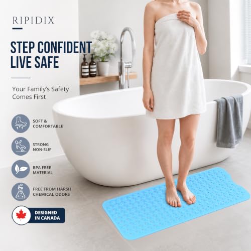 Bathtub Mat Non-Slip – 39" x 15.5" Extra Long Shower Mat with Suction Cups, BPA Free & Machine Washable, Textured Bath Mat for Tub, Ideal for Kids, Seniors & Pregnant Women, Blue - color: Blue