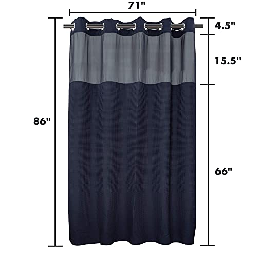 River Dream Cotton Blend Fabric Shower Curtain Set with Liner, Navy, 71x86 | Waffle Weave, No Hook Needed, with Snap in Replacement Liner, Top Sheer Window, Hotel Quality for Bathroom, Extra Long - color: Navy Blue, size: 71"W x 86"L (Pack of 1)