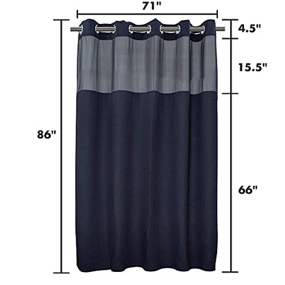 River Dream Cotton Blend Fabric Shower Curtain Set with Liner, Navy, 71x86 | Waffle Weave, No Hook Needed, with Snap in Replacement Liner, Top Sheer Window, Hotel Quality for Bathroom, Extra Long - color: Navy Blue, size: 71"W x 86"L (Pack of 1)
