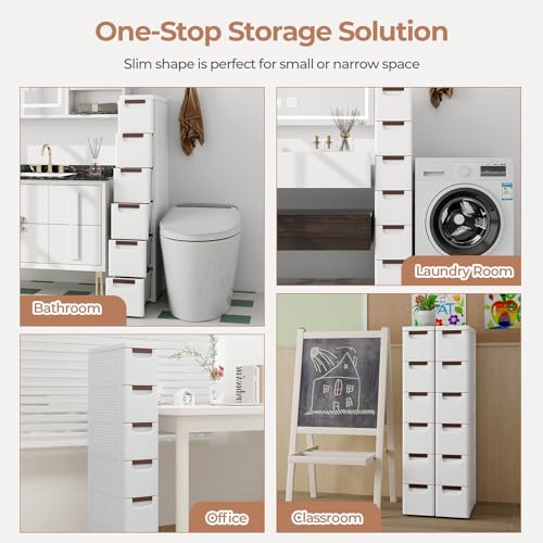 MAT EXPERT Narrow Storage Drawers, Slim Rolling Drawer Cart with Universal Wheels, Convenient Handles, Storage Organizer Utility Cart for Bedroom, Living Room, Bathroom, Kitchen (6 Drawer) - size: 6 Drawer
