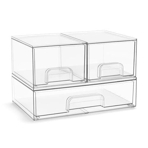 Sorbus Acrylic Storage Containers - 3 Pack, Stackable Storage Bins Set for Bathroom Organization - Clear Acrylic Drawer Organizers - Makeup Case Pull-Out Drawers (4.4’’ Tall and 12.1’’ Wide) - size: 3 Pack, 4.4’’ Tall and 12.1’’ Wide