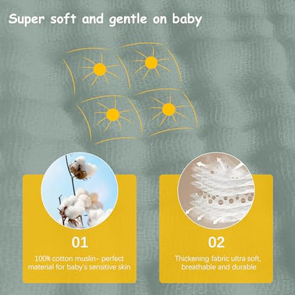 Lovely Care 12 Pack Muslin Burp Cloths 100% Cotton Muslin Cloths Large 20''x10'' Extra Soft and Absorbent Baby Burping Cloth - Green - color: Green, size: 10x20 Inch (Pack of 12)