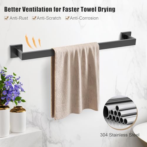 TQKAG Matte Black Bathroom Hardware Accessories Set 5 Pieces, Double Post Pivoting Toilet Paper Holder Set Stainless Steel Square Bathroom Towel Bar Holder Set Wall Mounted - color: Matte Black, size: 5-Pieces Set