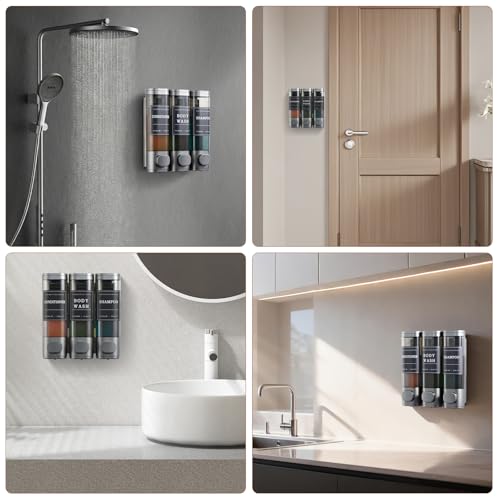 Shampoo and Conditioner Dispenser,Shower Soap Dispenser 3 Chamber No Drill Wall-Mounted Shampoo Dispenser for Shower Wall Mounted Shower Dispenser for Bathroom Hotel Large Capacity,Dark Gray1 - color: Dark Gray 3 Chamber