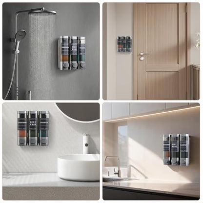 Shampoo and Conditioner Dispenser,Shower Soap Dispenser 3 Chamber No Drill Wall-Mounted Shampoo Dispenser for Shower Wall Mounted Shower Dispenser for Bathroom Hotel Large Capacity,Dark Gray1 - color: Dark Gray 3 Chamber