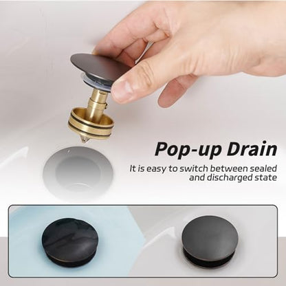 BWE Oil Rubbed Bronze One Piece Bathroom Vessel Sink Drain Stopper with Overflow Pop Up Drain Assembly with Strainer for Bathroom Vessel Vanity Faucet - color: Bronze, size: With Overflow