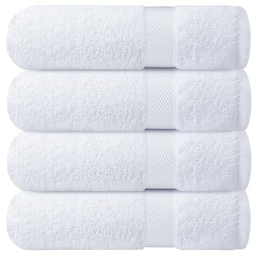 Infinitee Xclusives 100% Ring-Spun Cotton Bath Towels for Bathroom - Pack 4 | Luxury Super Soft, Absorbent & Quick-Drying |27x54 inches| Large Bathroom Towels Set |600 GSM| Gym, Shower, Spa & Hotel Use - color: Brilliant White, size: Bath Towels - 4 Pack