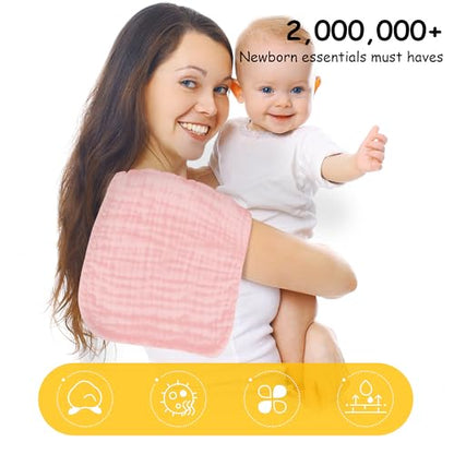 Lovely Care 12 Pack Muslin Burp Cloths 100% Cotton Muslin Cloths Large 20''x10'' Extra Soft and Absorbent Baby Burping Cloth - Pink - color: Pink, size: 10x20 Inch (Pack of 12)