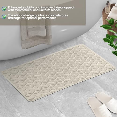 Non-Slip Rubber Bathtub Mat with Suction Cups, 16 × 28 Inch (Beige) | 100% Rubber, Leaf Texture. Vacuum Suction Cups. Soft on Touch. BPA/PVC-Free. Machine Wash. Safe For Bath, Shower, Pet Dogs. - color: Beige, size: 28" x 16" (Rectangular)