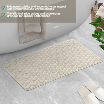 Non-Slip Rubber Bathtub Mat with Suction Cups, 16 × 28 Inch (Beige) | 100% Rubber, Leaf Texture. Vacuum Suction Cups. Soft on Touch. BPA/PVC-Free. Machine Wash. Safe For Bath, Shower, Pet Dogs. - color: Beige, size: 28" x 16" (Rectangular)