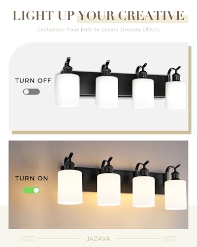 Black Vanity Light, 4-Light Bathroom Light Fixture, Modern Wall Sconce with Milk Glass, VL01BKW-4 - color: Black & Milk Glass, size: 4 LIGHT