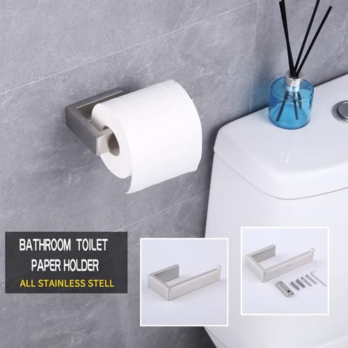 GERZWY Contemporary Stainless Steel Wall Mounted 3-Piece Bathroom Hardware Set - Towel Rings Toilet Paper Holder Towel Hooks, Brushed Finish HG1708-3LS - color: Brushed