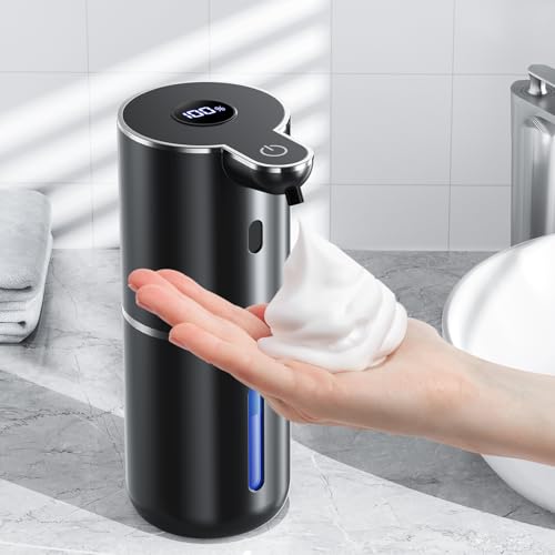 Automatic Foaming Soap Dispenser Touchless, Rechargeable Electric Hand ＆ Dish Soap Dispenser for Bathroom and Kitchen - Smart Digital Display, 6 Adjustable Level, 380ml, Wall Mounted, IPX5 - color: Black, style: Foam
