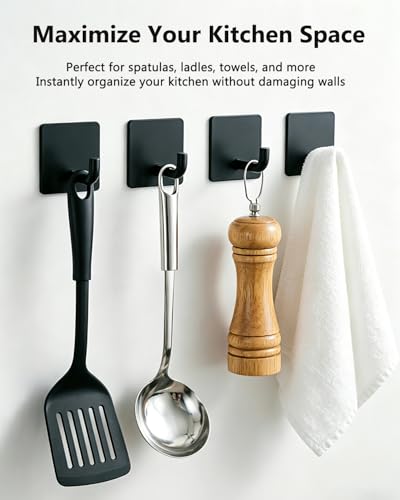 Adhesive Towel Hooks Heavy Duty, Self Adhesive Wall Hooks Waterproof Stainless Steel, No Drilling Sticky Hook for Bathroom Kitchen Bedroom, Towel Hanger for Coat Hat Clothes, 4 Pack