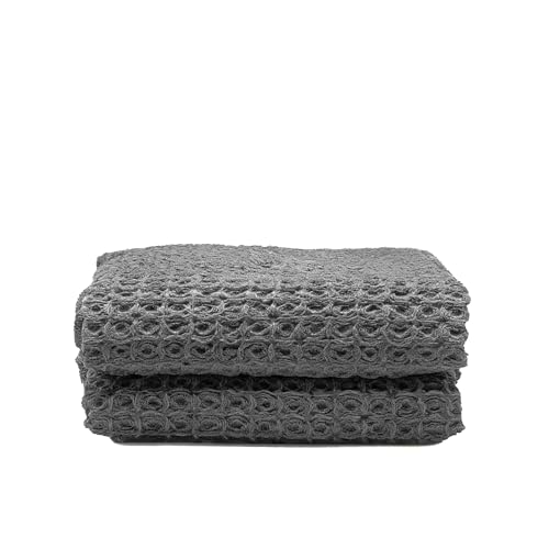 Sedona Waffle Hand Towels – 410 GSM 100% Cotton, Set of 2, Lightweight, Quick-Drying & Textured Towels (Charcoal) - color: Charcoal, style: Hand Towel (Set of 2)