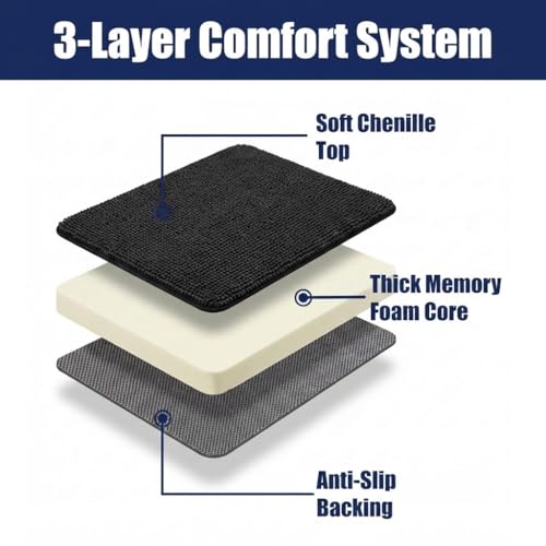 Muddy Mat® CloudStep Bathroom Rugs 2 Piece Set, Non Slip Bath Mats for Bathroom, Absorbent Memory Foam Chenille, Machine Washable Quick Dry Toilet Rug Set, Black 20"x30" + 20"x20" U-Shaped - color: Black