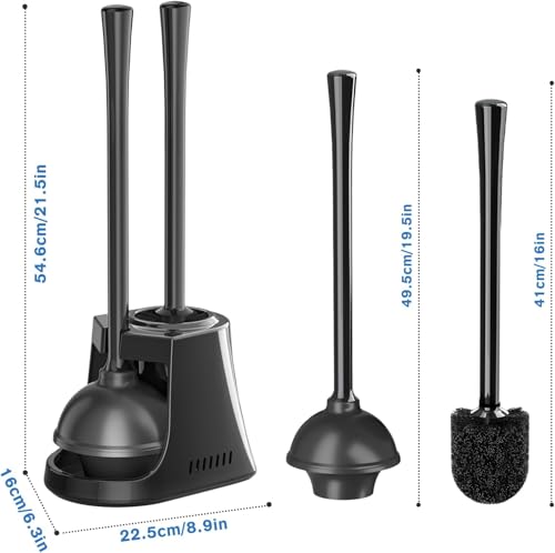 Toilet Plunger and Brush with Holder, Bowl Brush and Heavy Duty Toilet Plunger Set with Ventilated Holder, 2-in-1 Toilet Brush and Plunger Combo for 5.3-inch Toilet Drain New Pack - color: Style 2