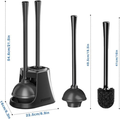 Toilet Plunger and Brush with Holder, Bowl Brush and Heavy Duty Toilet Plunger Set with Ventilated Holder, 2-in-1 Toilet Brush and Plunger Combo for 5.3-inch Toilet Drain New Pack - color: Style 2