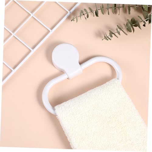Vaguelly 2pcs Adhesive Towel Rings Wall-Mounted Hand Towel Holder for Bathroom Non-Deformation Shelf with Strong Sticky Backing Minimalist White Design Compatible with Any Decor