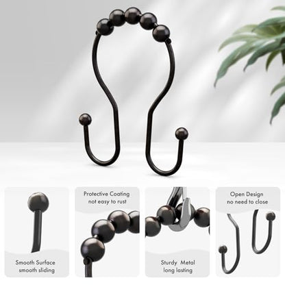 AmazerBath Shower Curtain Hooks, Shower Curtain Rings, Metal Bronze Shower Curtain Hooks Rust Proof, Smooth Glide Double Shower Hooks for Shower Curtain, Shower Rod Hooks 12Pcs - color: Bronze, style: Double Shower Hooks