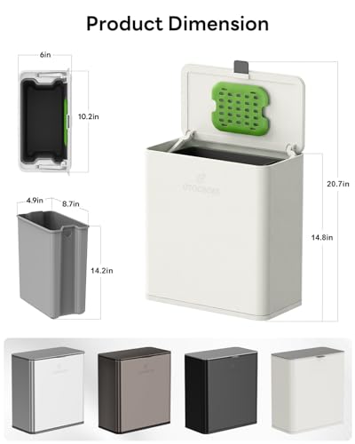 Kitchen Compost Bin, 10L/2.6G Trash Can with Lid, Slim Stainless Steel Hanging Garbage Bin for Kitchen, Bathroom, Bedroom, Office, Wall Mounted Compost Bin with Inner Bucket, White - size: 10L-White