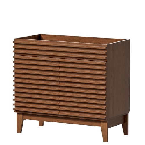 APRILSOUL 36" Bathroom Vanity, Mid-Century Bathroom Vanity Cabinet with 2 Soft Closing Doors, Freestanding Bathroom Cabinet, Particleboard Frame with Wood Grain Laminate, Walnut (Sink Not Included) - color: Walnut, size: 36 Inch