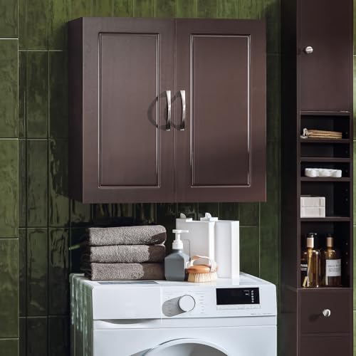 Haotian Wall Cabinet, Bathroom Storage, 23.6 x 11.8 x 23.6 in, MDF, Brown | Floating Wall Storage Cabinet With Adjustable Shelf, Vintage Bathroom Cabinet For Bath & Garage Storage, FRG231-BR - color: Brown