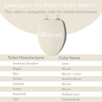 Bemis 500EC Durable Wood Toilet Seat with Easy Clean Hinges, Made in USA, Round, Biscuit - color: Biscuit, size: Round