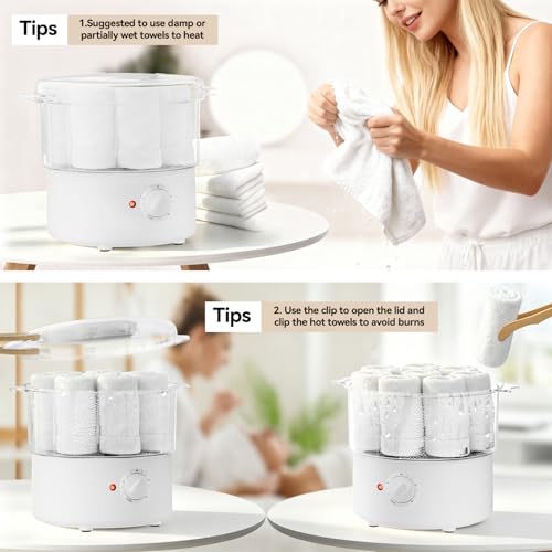 Mini Hot Towel Warmer - 1 min Steam & 60℃ in 20mins, Towel Steamer for Facials/Barber/Massage, Portable 2.4lbs Small Heater for Home Spa/Bathroom/Light Salon Use (White-X-Small) - color: White