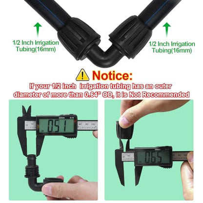 10 Pack 1/2 Inch Drip Irrigation Elbow Fittings (1/2" ID x 0.65" OD) - 1/2'' Drip Line Anti-Drop Barbed Lock Nut Elbow Connectors for 1/2 Inch Drip Irrigation Tubing for Irrigation System - size: 1/2" Drip Elbow