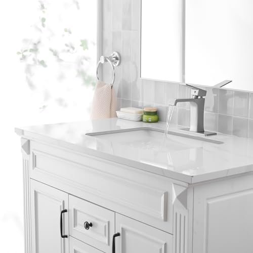 Waterfall Bathroom Faucet Brushed Nickel Bathroom Sink Faucet, Modern Single Hole Bathroom Faucet, Single Handle RV Sink Vanity Faucet—Includes Pop-Up Drain, Suitable for 1-Hole or 3-Hole - color: Brushed Nickel