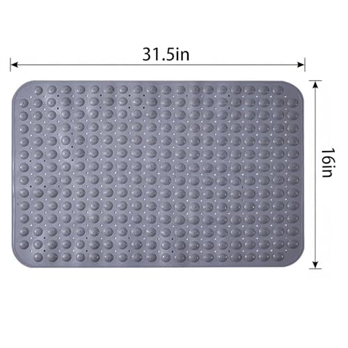 Double-Sided Anti-Slip Bath Tub Mat with Suction Cups and Drain Holes, Textured Surface, Bathtub Rug for Safety and Relaxation, 31.5" x 16" Grey