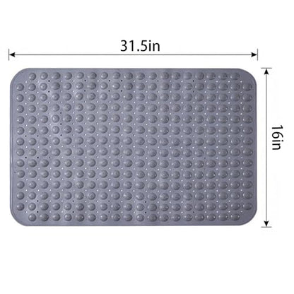 Double-Sided Anti-Slip Bath Tub Mat with Suction Cups and Drain Holes, Textured Surface, Bathtub Rug for Safety and Relaxation, 31.5" x 16" Grey