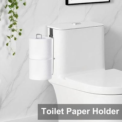 Toilet Paper Holder Wall Mount, Storage Extra 2 Roll Tissue, Over The Tank Toilet Paper Holder, Brushed Nickel and Chrome Tissue Holder for Bathroom Organizer, Adhesive Paper Holder, 1Pcs - color: Silver, 1pcs, 8.67in