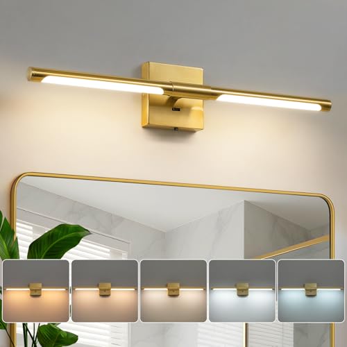 Epinl Modern Gold Bathroom Vanity Light, 24 inch 5CCT Dimmable Bathroom Lighting Fixture Over Mirror, 360° Rotatable Brush Gold LED Vanity Light Fixtures for Bathroom - color: Gold, size: 24 inch