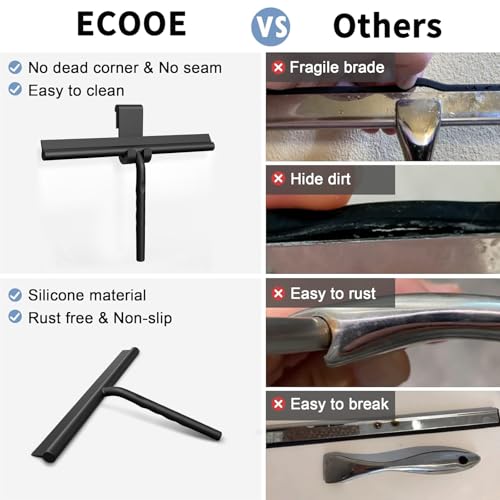 ecooe Shower Squeegee for Glass Doors,11" Shower Glass Cleaner | Silicone Streak-Free Wiper with Hanger and Stainless Steel Core for Bathroom, Kitchen & Car Windows, Black - size: 02-Silicone 11″/28cm
