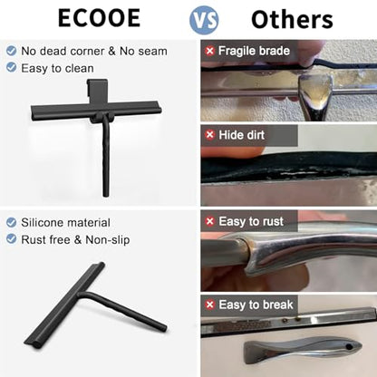 ecooe Shower Squeegee for Glass Doors,11" Shower Glass Cleaner | Silicone Streak-Free Wiper with Hanger and Stainless Steel Core for Bathroom, Kitchen & Car Windows, Black - size: 02-Silicone 11″/28cm