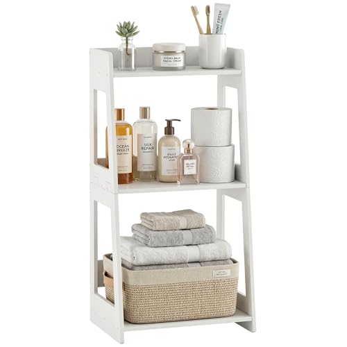 3-Tier Bathroom Ladder Shelf Freestanding, 12.6" W x 26" H, PVC | White Floor Shelves, Small Bookshelf, Nightstand, for Home Study, Laundry Room, Open Display Rack, 11.8" Deep - size: 11.0”D x 12.6”W x 26”H
