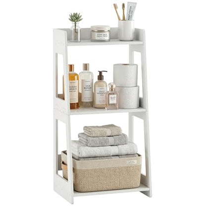 3-Tier Bathroom Ladder Shelf Freestanding, 12.6" W x 26" H, PVC | White Floor Shelves, Small Bookshelf, Nightstand, for Home Study, Laundry Room, Open Display Rack, 11.8" Deep - size: 11.0”D x 12.6”W x 26”H